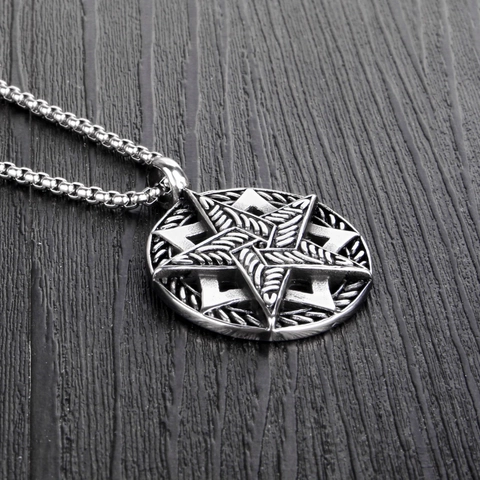 Collana con Pendente a Pentagramma Cavo in Acciaio al Titanio Hip Hop per Uomo Gioielli con Pendente a Stella Tonda Geometrica Lucida Vintage
