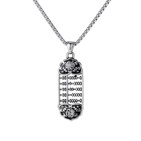 Collana con Pendente ad Abaco con Carattere Fu Cinese Retro per Uomo Acciaio al Titanio Placcato Oro Argento Gioielli di Successo Accessori