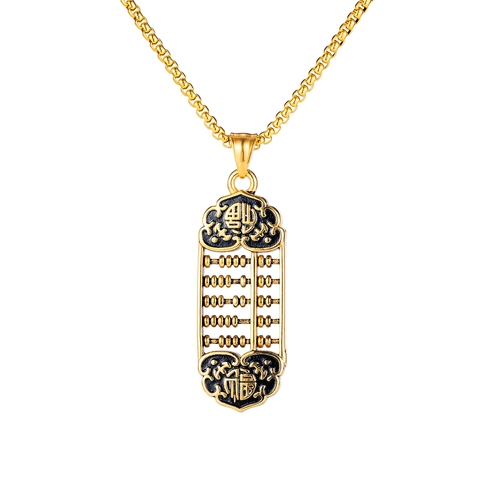 Collana con Pendente ad Abaco con Carattere Fu Cinese Retro per Uomo Acciaio al Titanio Placcato Oro Argento Gioielli di Successo Accessori