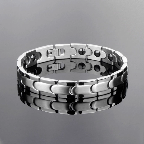 Bracelet de Magnétothérapie en Acier au Titane pour Couples Bijoux Énergie Santé Chaîne à Maillons en U Poli Brossé