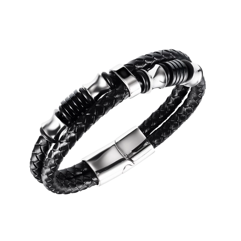 Pulsera de Cuero Tejido Vintage Punk para Hombre Cierre Magnético de Acero Inoxidable Cuerda Trenzada de Doble Capa Joyería de Moda