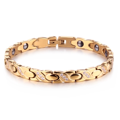 Women Stainless Steel Magnetic Therapy Bracelet X-Shape Crossing Inlaid Rhinestone Rose Gold Bangle Health Jewelry