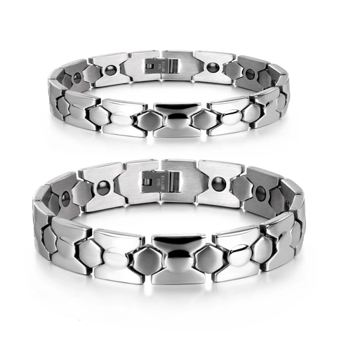 Magnetic Stainless Steel Couple Bracelet For Men Women Geometric Polished Link Chain Health Care Jewelry Gift Silver