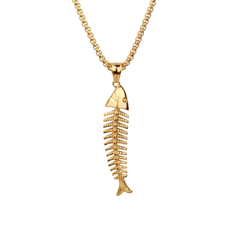 Collana con Ciondolo a Lisca di Pesce Vintage per Uomo in Acciaio Inossidabile Titanio Punk Scheletro Gioielli Personalità Semplice Collana a Catena Regalo