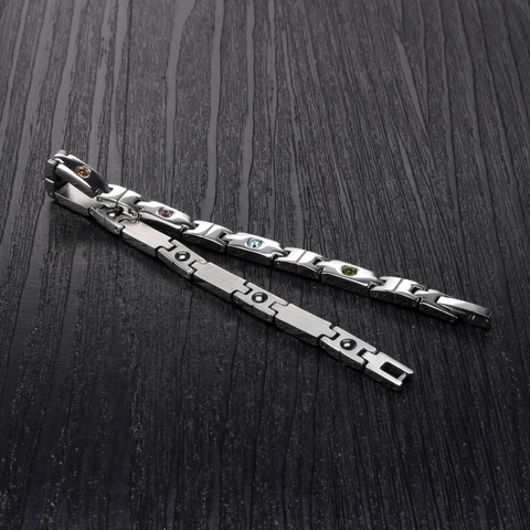 Titanium Steel Magnetic Therapy Bracelet For Women Colorful Rhinestone Hematite Geometric Link Chain Hand Jewelry