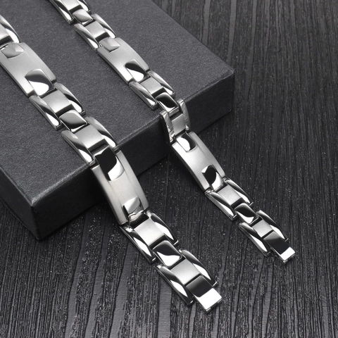 Pulsera de Acero Inoxidable de Magnetoterapia para Hombres Mujeres Pareja Cuidado de la Salud Pulsera de Cadena de Eslabones