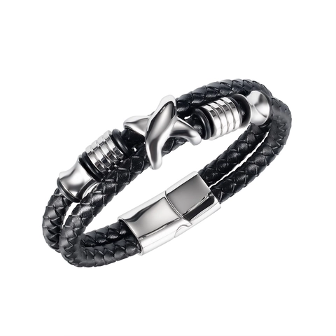 Bracciale da Uomo Vintage Doppio Strato Intrecciato in Pelle Artificiale Con Chiusura Magnetica in Acciaio Inossidabile Gioielli Regalo
