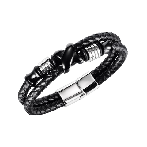 Bracciale da Uomo Vintage Doppio Strato Intrecciato in Pelle Artificiale Con Chiusura Magnetica in Acciaio Inossidabile Gioielli Regalo