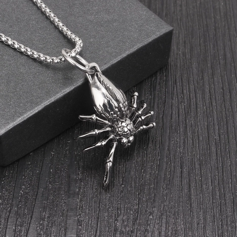 Collana con Ciondolo a Ragno in Acciaio Inossidabile Vintage Gioielli Punk Gotico per Uomo e Donna Accessorio Hip Hop