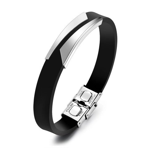 Men's Modern Minimalist Stainless Steel Silicone Leather Bracelet Geometric Brushed Metal Decoration Adjustable Bangle Hand Jewelry