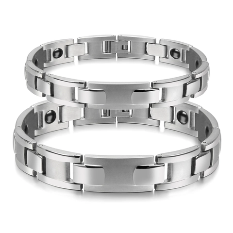 Pulsera de Acero Inoxidable de Magnetoterapia para Hombres Mujeres Pareja Cuidado de la Salud Pulsera de Cadena de Eslabones