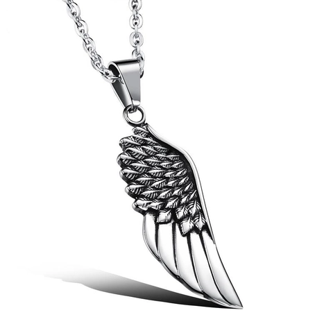 Titanium Steel Angel Wing Pendant Necklace For Men Vintage Punk Style Feather Wing Gothic Polished Charm Jewelry