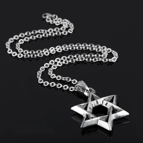 Men Titanium Steel Star Of David Pendant Necklace Retro Religious Hexagram Charm Jewelry For Men Gift Silver Black