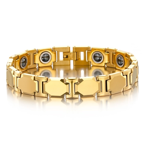 Bracciale Magnetico da Uomo in Acciaio Inossidabile e Ceramica Minimalista a Maglie Geometriche Bio Magnete Gioielli Regalo