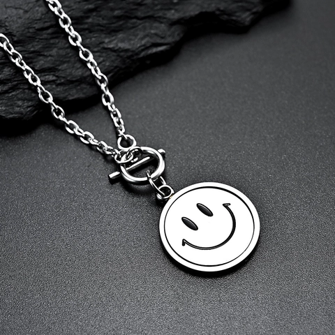 Titanium Steel Rotatable Smiley Sad Face Pendant Necklace For Men Women Unisex Hip Hop Jewelry With Toggle Clasp Polished Silver