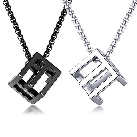 Collana Minimalista Con Ciondolo a Cubo Cavo In Acciaio Inossidabile Gioielli Stile Industriale Geometrico Moderno Per Uomo E Donna