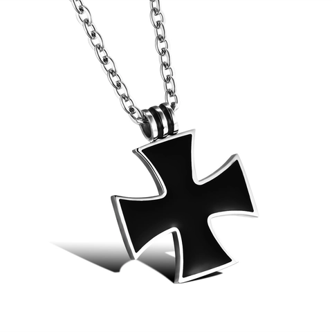 Collana con Pendente a Croce di Ferro da Uomo in Acciaio Inossidabile Punk Epossidica Nera Lucidata Gioielli Biker