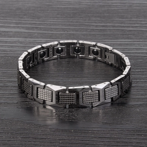 Men's Tungsten Steel Magnetic Health Therapy Bracelet Fashion Geometric Link Bracelet Jewelry For Men Gold Silver Black