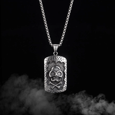 Vintage Titanium Steel Skull Square Plate Pendant Necklace For Men Gothic Punk Street Style Antique Silver Jewelry