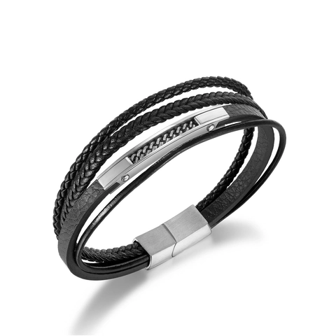 Men Multi-layer Braided Synthetic Leather Bracelet Stainless Steel Magnetic Clasp Punk Woven Wristband Fashion Jewelry Gift