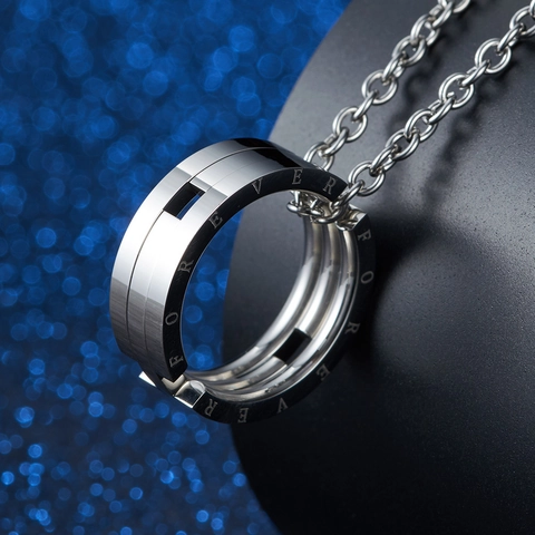 Stainless Steel Deformable Foldable Ring Pendant Necklace For Men Women Forever Engraved Geometric Minimalist Jewelry Gift