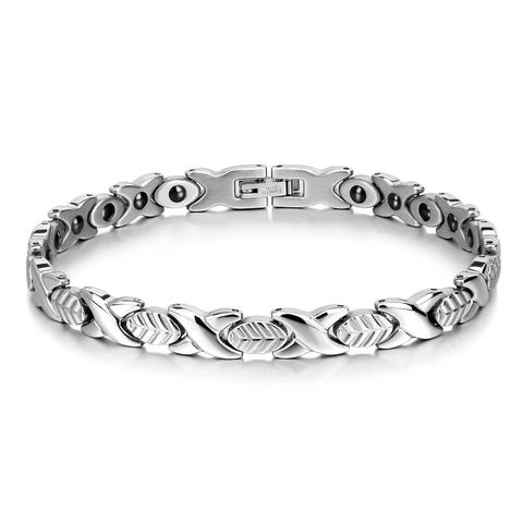 Women Titanium Steel Magnetic Therapy Bracelet X Shape Leaf Pattern Link Bracelet Stainless Steel Jewelry Gift For Her