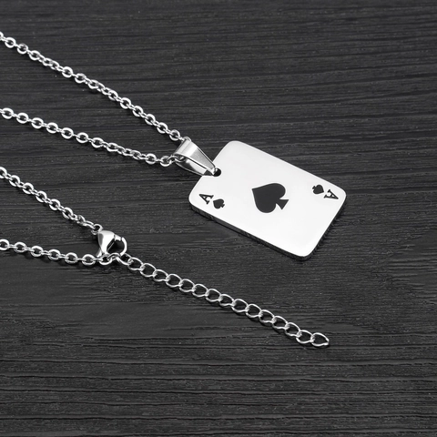 Hip Hop Titaniumstaal Schoppenaas Hanger Halsketting Voor Mannen Vrouwen Gepersonaliseerde Pokerkaart Bedeltje Sieraden Cadeau