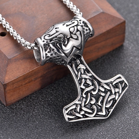 Collana con Pendente Martello di Thor Vichingo Mjolnir Vintage Acciaio Inossidabile Mitologia Norrena Gioielli Uomo
