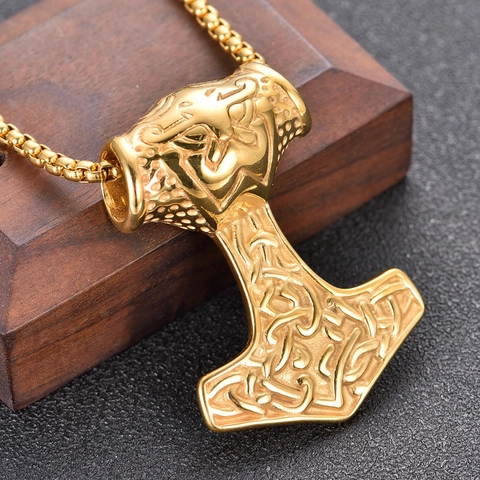 Collana con Pendente Martello di Thor Vichingo Mjolnir Vintage Acciaio Inossidabile Mitologia Norrena Gioielli Uomo
