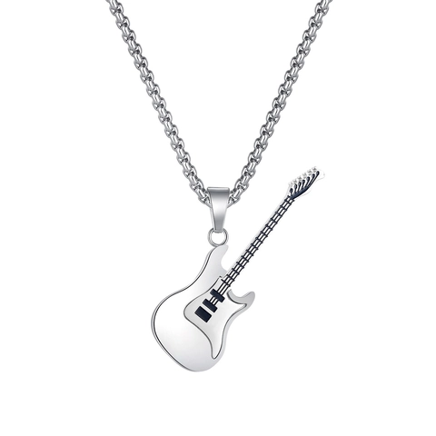 Collana con Pendente a Forma di Chitarra Elettrica in Acciaio Inossidabile Hip Hop per Uomo Gioielli di Moda Street Style Rock