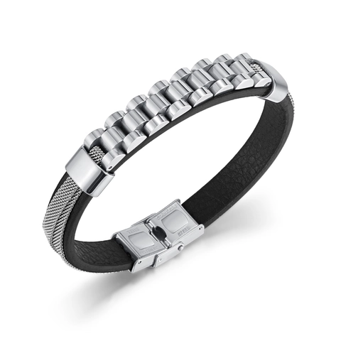 Men's Titanium Steel Leather Bracelet Watchband Style Spliced Minimalist Creative Hand Jewelry Gift For Men Gold Silver