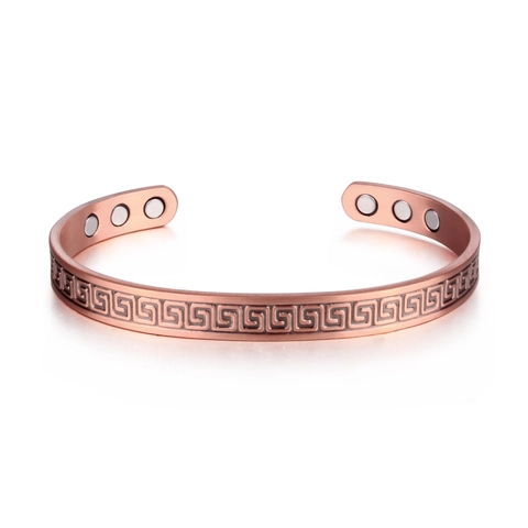 Vintage Kupfer Magnettherapie Armreif Für Herren Damen Griechischer Schlüssel Graviertes Muster Verstellbar Offener Schmuck