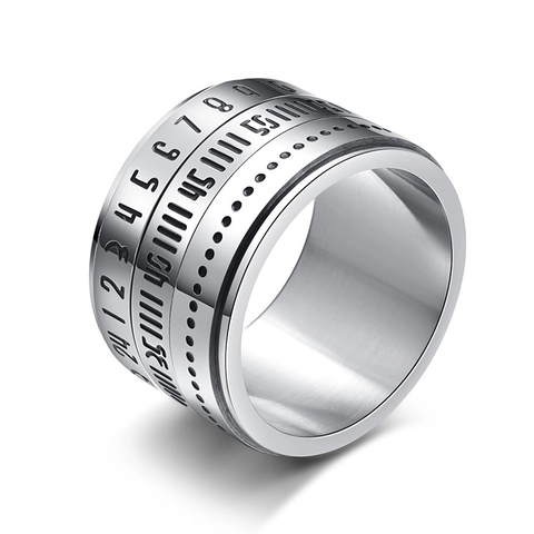 Anello Tempo Numeri Arabi Ruotabile da Uomo in Acciaio al Titanio Stile Industriale Meccanico Fedina per Uomo Gioielli Regalo