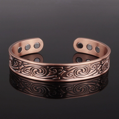 Brazalete de Cobre Magnético Vikingo para Hombres Mujeres Retro de Cobre Puro Terapia Magnética Brazalete Abierto Relieve