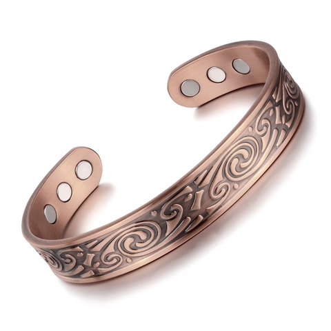 Brazalete de Cobre Magnético Vikingo para Hombres Mujeres Retro de Cobre Puro Terapia Magnética Brazalete Abierto Relieve
