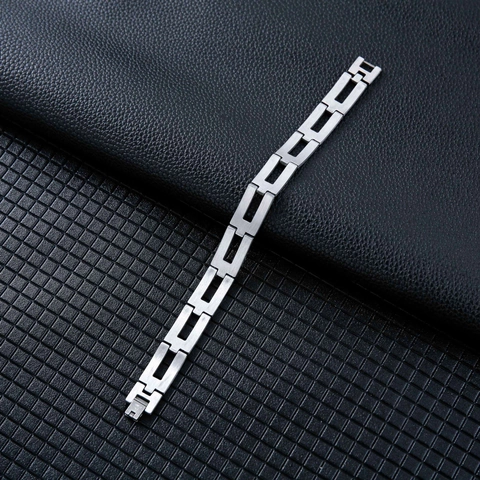 Bracciale da Uomo in Acciaio Inossidabile Minimalista Hip Hop Punk Geometrico a Maglie Rettangolari Cave Gioielli in Metallo Lucidato