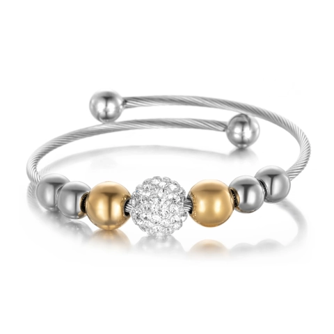 Modern Minimalistisch Roestvrijstalen Kralen Open Bangle Voor Dames Gedraaid Kabeldraad Armband Met Strass Sieraden