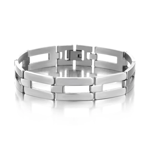 Bracciale da Uomo in Acciaio Inossidabile Minimalista Hip Hop Punk Geometrico a Maglie Rettangolari Cave Gioielli in Metallo Lucidato
