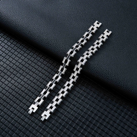 Industrial Style Stainless Steel Bracelet For Men Punk Mechanical Chain Bracelet With Silicone Inlays Gift For Boyfriend