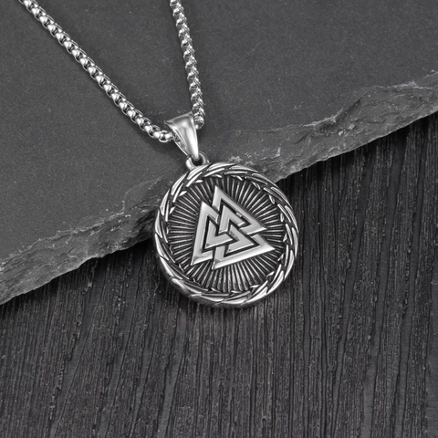 Collar con Colgante de Símbolo Valknut Vikingo Vintage de Acero Inoxidable Plata Antigua Joyería de Runas Nórdicas para Hombre Mujer