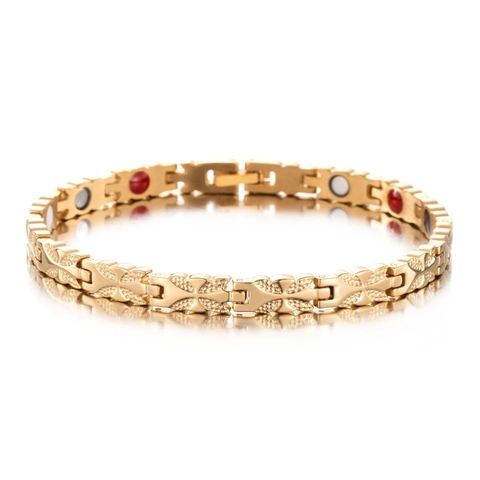 Magnetic Therapy Bracelet Butterfly Pattern Stainless Steel Gold Plated Health Energy Wristband For Women Fashion Jewelry