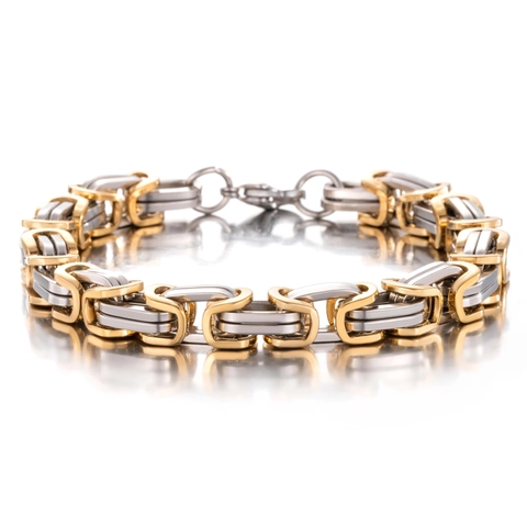 Men's Byzantine Square Box Chain Bracelet Stainless Steel Hip Hop Punk Jewelry Gold Silver Black Two Tone Bracelet For Men