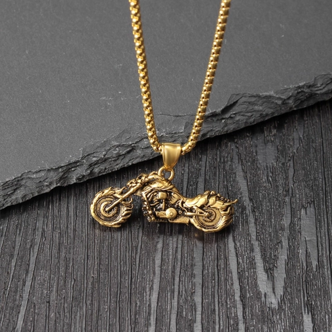 Collana con Ciondolo a Forma di Motocicletta in Acciaio al Titanio Retro da Uomo Gioielli Punk Rock Biker Ciondolo Moto per Lui
