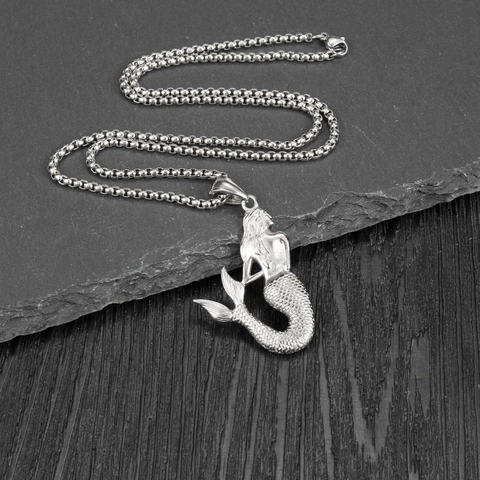 Collar con Colgante de Sirena de Acero de Titanio Hip Hop para Hombres y Mujeres Joyería de Moda Misteriosa con Dije de Cola de Pez