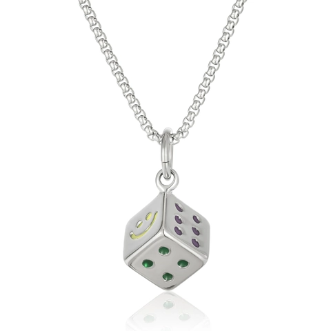 Stainless Steel Dice Pendant Necklace For Men Women Hip Hop Lucky Dice Smiley Face Enameled Punk Jewelry Gift No Chain Box Chain