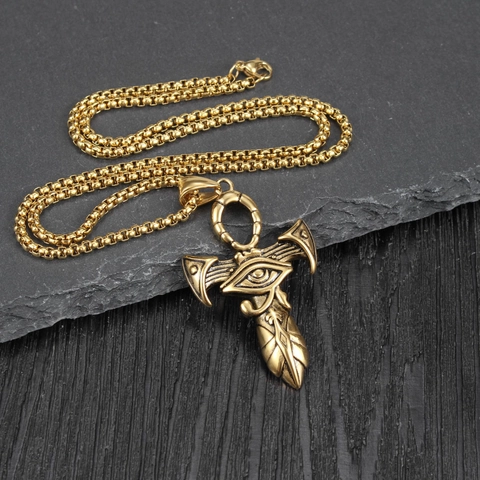 Collana con Pendente a Croce di Ankh Egiziana in Acciaio al Titanio Vintage Occhio di Horus Collana Invecchiata per Uomo Donna Gioielli