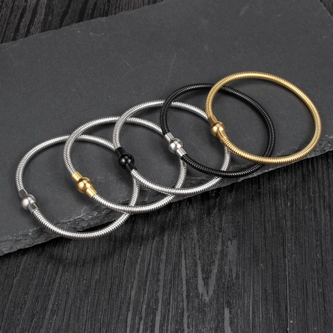 Pulsera de Cadena de Serpiente de Resorte de Acero Inoxidable para Parejas Magnética Elástica Brazalete Unisex Joyería Minimalista Regalo