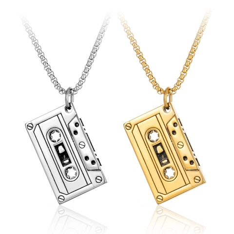 Collana con Pendente a Cassetta in Acciaio al Titanio Retro per Uomo Donna Hip Hop Streetwear Gioielli in Stile Musicale Vintage Regalo