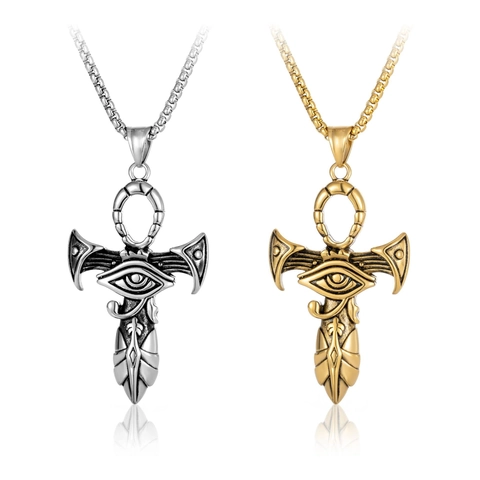 Collana con Pendente a Croce di Ankh Egiziana in Acciaio al Titanio Vintage Occhio di Horus Collana Invecchiata per Uomo Donna Gioielli