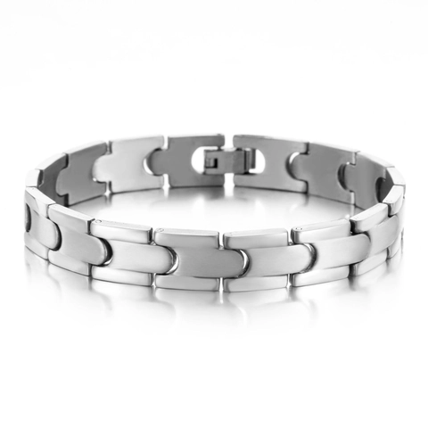 Bracciale a Maglie a H Minimalista in Acciaio Inossidabile per Uomo Donna Argento Spazzolato Catena Intrecciata Gioielli